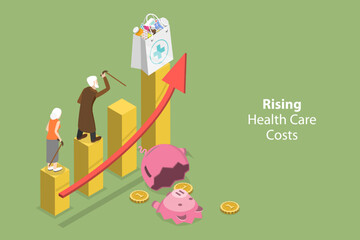 Fototapeta premium 3D Isometric Flat Vector Conceptual Illustration of Rising Health Care Costs, Drugs Price Increase