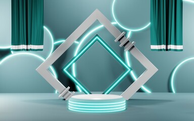 3D rendering of blank product background for cream cosmetics Modern blue pastel podium background