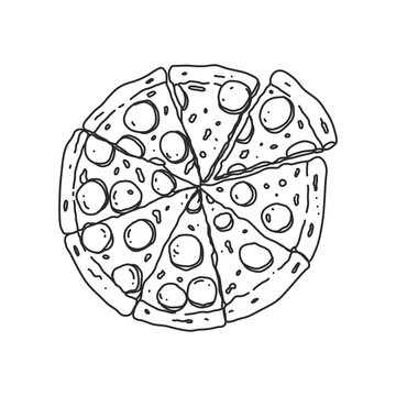 pizza In hand drawn illustration, For food business isolated background