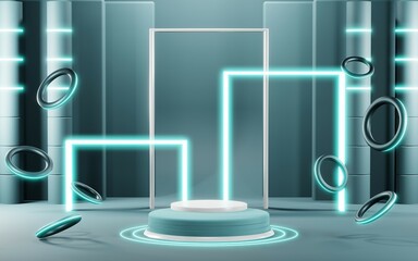 3D rendering of blank product background for cream cosmetics Modern blue pastel podium background