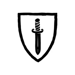sword on shield in old School Badge illustration for Logo Design Creator Kit and design element