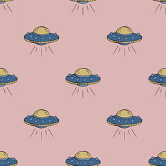 Seamless vector ufo alien space ship pattern. Background for design, fabric, textile, cover, wrapping.