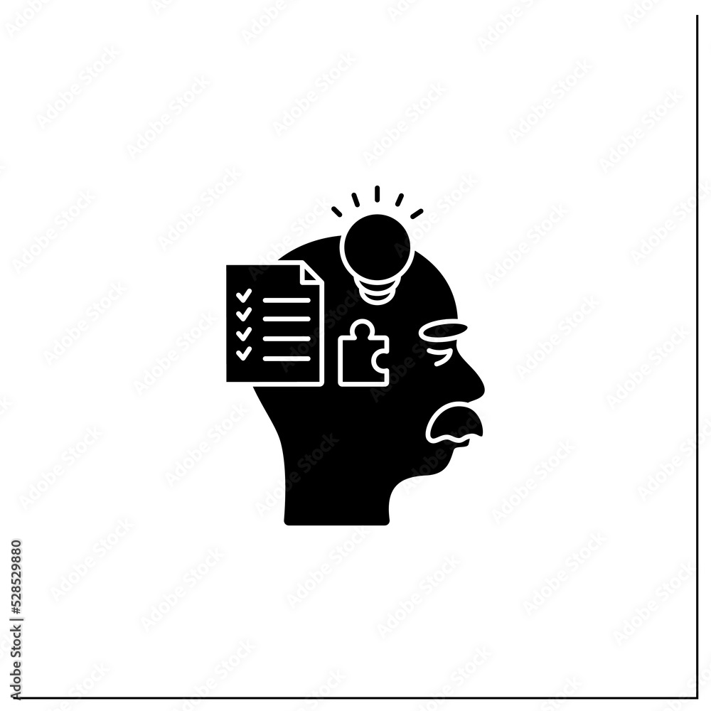 Poster tests glyph icon. cognitive and memory testing. questions, simple tasks.help measure mental function