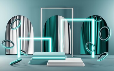 3D rendering of blank product background for cream cosmetics Modern blue pastel podium background