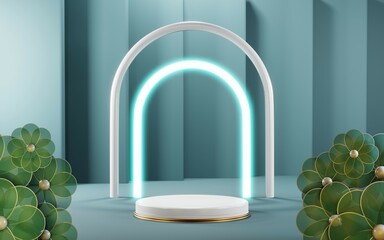 3D rendering of blank product background for cream cosmetics Modern blue pastel podium background
