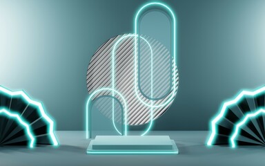 3D rendering of blank product background for cream cosmetics Modern blue pastel podium background