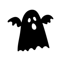 Funny ghost silhouette, isolated on white background. Vector illustration, traditional Halloween decorative element. Halloween silhouette black ghost - for cricut, design or decor.