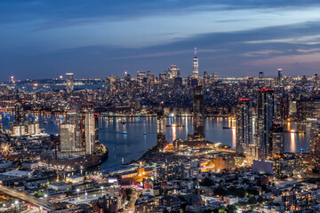 Downtown New York City skyline from Long island City at dusk.