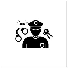 Policeman glyph icon. Police force member.Human rights protection.Important job. Professions concept. Filled flat sign. Isolated silhouette vector illustration