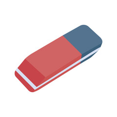 Simple red blue eraser illustration. School supply flat design. Office element - stationery and art school supply. Back to school. Blue red eraser icon - tool for erasing pencil or pen.