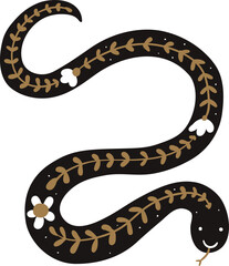 Forest snake in scandinavian folk style. Animal with floral pattern