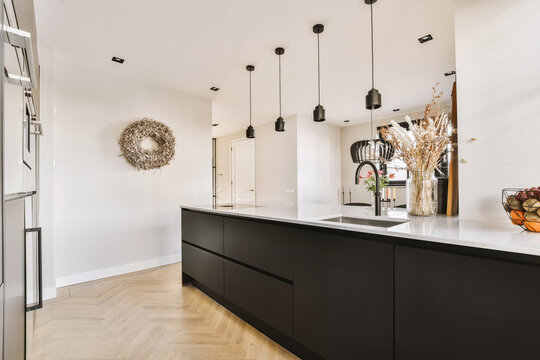 Kitchen Zone With Counter In Modern Studio Apartment