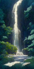 waterfall in the forest jungle can be use for as a anime background or game background.
