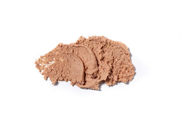 Expanded pork pate on white background.Top view