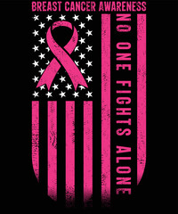 No One Fights Breast Cancer Alone USA Flag t-shirt design.