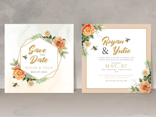 beautiful wedding invitation card template with honey bee and floral design