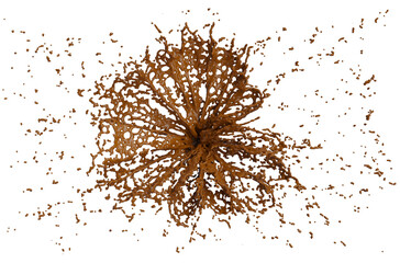 Chocolate Splash with droplets 3d rendering. 3d illustration.