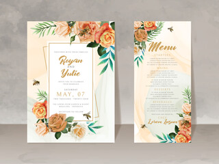 beautiful wedding invitation card template with honey bee and floral design