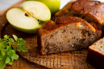Vegan cake with green apple.