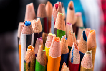 Close up of some broken colored pencils 