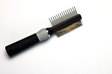 dog fur on a dog comb used for grooming