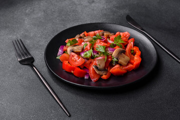 A salad of baked mushrooms, tomatoes, onions, parsley, spices and herbs
