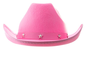 Pink cowboy hat isolated on white background with clipping path cutout concept for feminine western attire, gentle femininity, American culture  and fashionable cowgirl clothing - 528542039