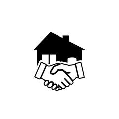 Real estate deal icon. Agreement handshake and house icon isolated on white background