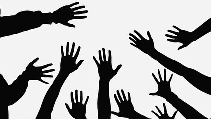 Fototapeta premium partial view of people with raised hands isolated on white.