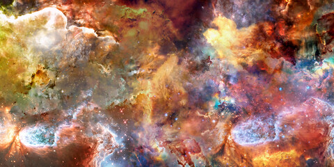 Obraz na płótnie Canvas Star forming region somewhere in deep space near pillars of creation in bright colors. Science fiction. Elements of the illustration were furnished by NASA 