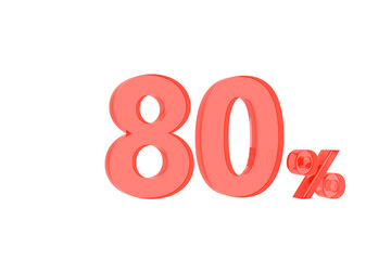 3D. Percentage icon 3D in red glass on white background 3d illustration
