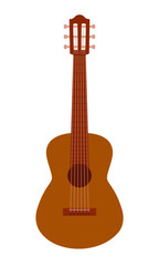 Obraz premium Six string acoustic guitar isolated on a white background. Classical musical instrument with metal strings. Flat. Vector