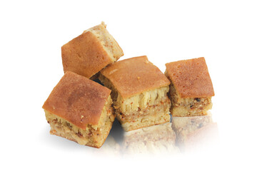 sweet martabak with peanut topping isolated on white background. Martabak is a very popular snack in Indonesia because it has a sweet, chewy and soft taste.