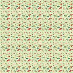 Seamless pattern drawn with a marker on a light green background. Autumn theme. Art wallpaper. Textile design, wallpaper.