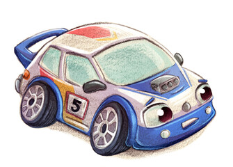Drawing of a sports car with eyes and mouth - 528545482