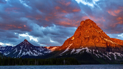 Mountain peak at sunrise in Glacier National Park Montana