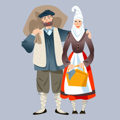 Olentzero and Mari Domingi. The mythic winter figures in Basque country and Navarre. Spanish (Basque) Christmas Tradition - obrazy, fototapety, plakaty