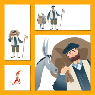 Set of 4 universal cards with Olentzero (the mythic winter figure in Basque country and Navarre). Spanish (Basque) Christmas Tradition.  .