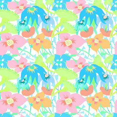 Illustration of exotic plants. Creative collage of tropical flowers. Seamless pattern. Template for the design.