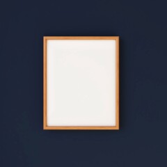 Blank vertical frame mockup on blue color wall. 3d illustration, interior design, 3d rendering