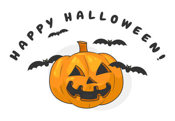 halloween card with pumpkin. Happy Halloween lettering. Handwritten calligraphy for greeting cards, posters, banners, flyers and invitations. Happy Halloween text, holiday background