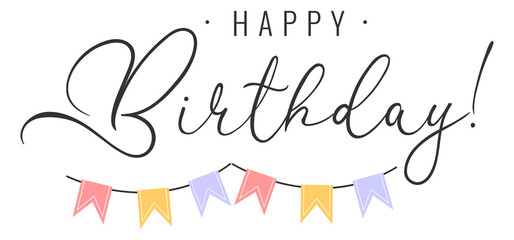 Happy birthday handwritten text lettering on white background.