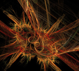 Fluffy colorful swirls on a black background. Abstract fractal background. 3d rendering. 3d illustration.