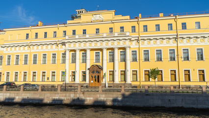 Fototapeta na wymiar Palace of Yusupovs on Moika river, former residence of Russian noble House of Yusupov in St. Petersburg, Russia, now museum. Building was site of Grigori Rasputin's murder