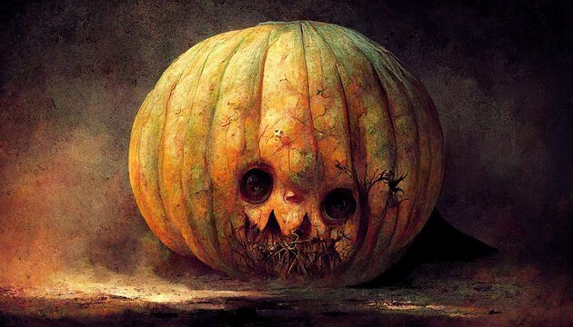 Creepy scary spooky halloween pumpkin illustration
