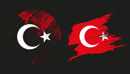 Two Turkish flags. Two grunge texture Turkey national flag vector design.