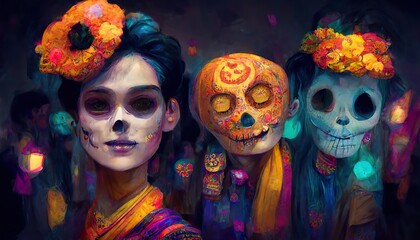 Dia de muertos disguised concept art illustration