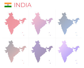 India dotted map set. Map of India in dotted style. Borders of the country filled with beautiful smooth gradient circles. Creative vector illustration.