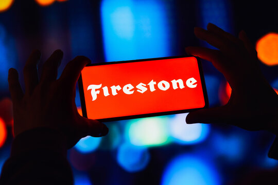 September 5, 2022, Brazil. In this photo illustration, the Firestone Tire and Rubber Company logo is displayed on a smartphone screen.