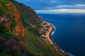 Fototapeta na wymiar Aerial view of Paul do Mar on Madeira, Portugal at sunset
